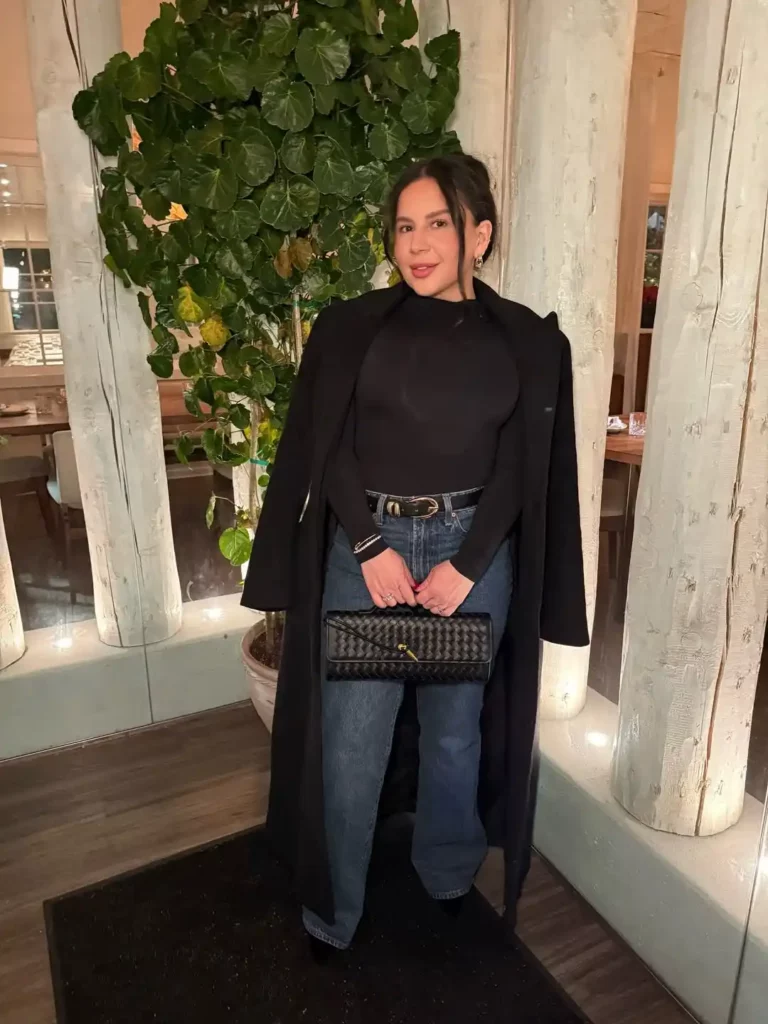Sleek Black Layers with Barrel Jeans for Dinner