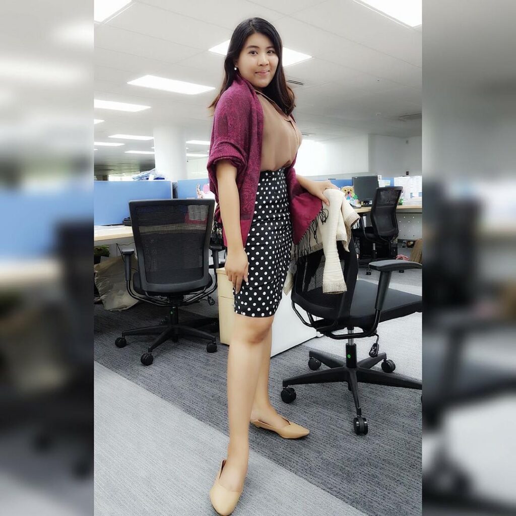 Polka Dot Pencil Skirt with Blouse and Shawl Office Outfit