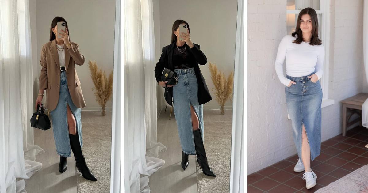 Denim Skirt Office Outfit Ideas