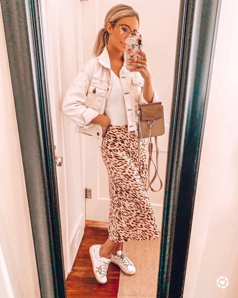 White Jacket with Leopard Print Skirt Work Outfit