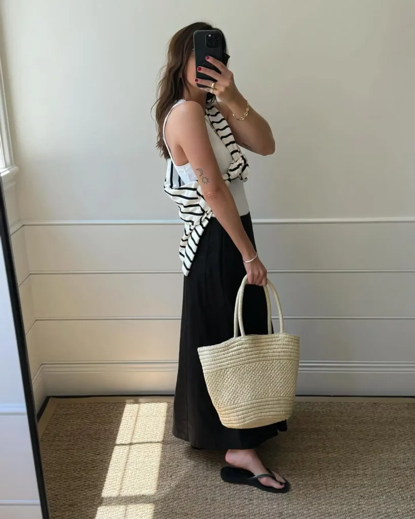 Sleeveless Top with Black Midi Skirt Office Outfit