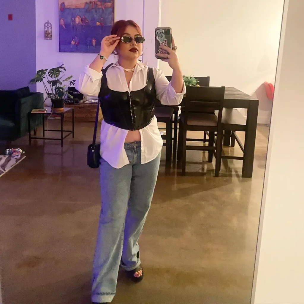 Corset Layered Low Rise Jeans Office Outfit