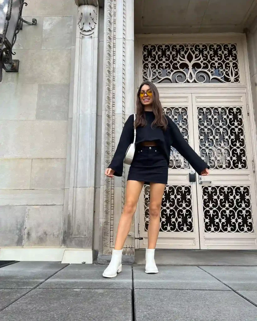 Cropped Black Top with Mini Black Skirt Office Outfit