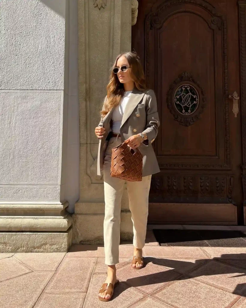 Tailored Blazer with Neutral Mom Jeans Office Outfit