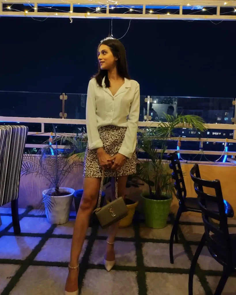 White Shirt with Leopard Print Skirt Office Outfit