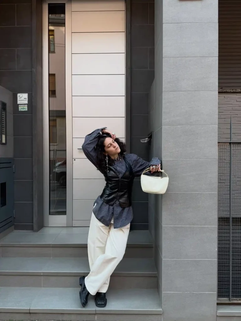 Layered Vest with Cream Cargo Jeans Office Outfit