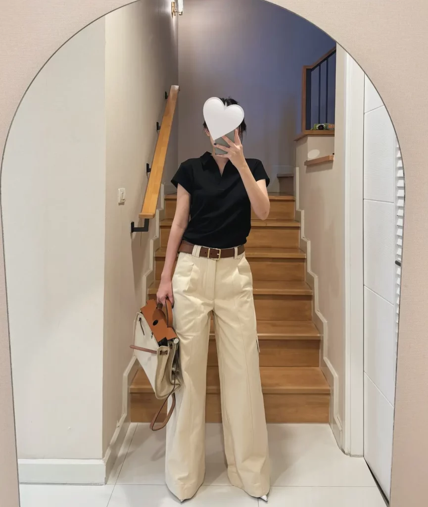 Black Polo Top with Khaki Pants Office Outfit