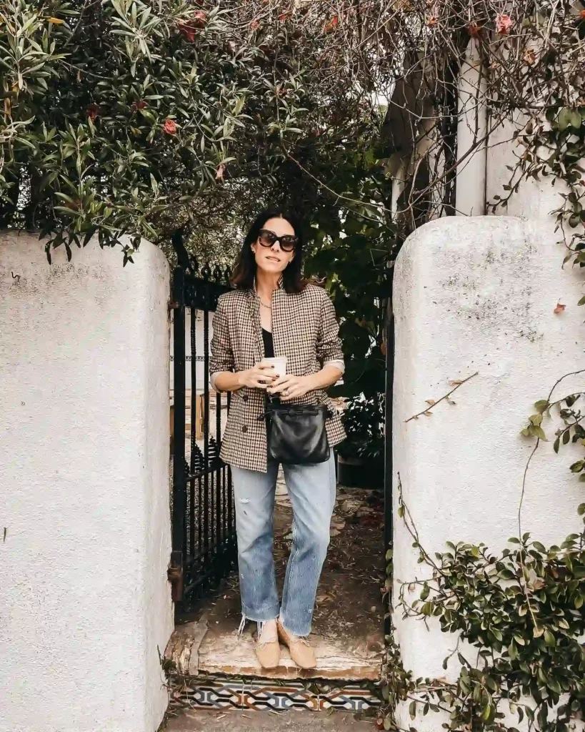 Checked Blazer with Relaxed Jeans Summer Office Outfit