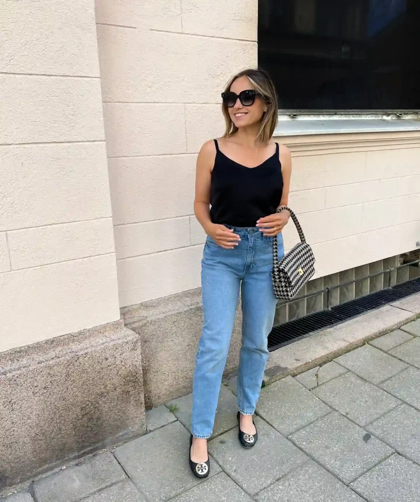 Black Cami with Light Jeans Summer Office Outfit