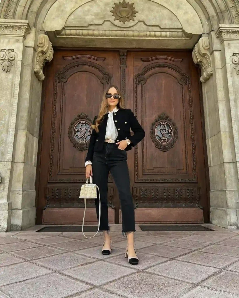 Black Blazer with Straight-Leg Jeans Office Outfit