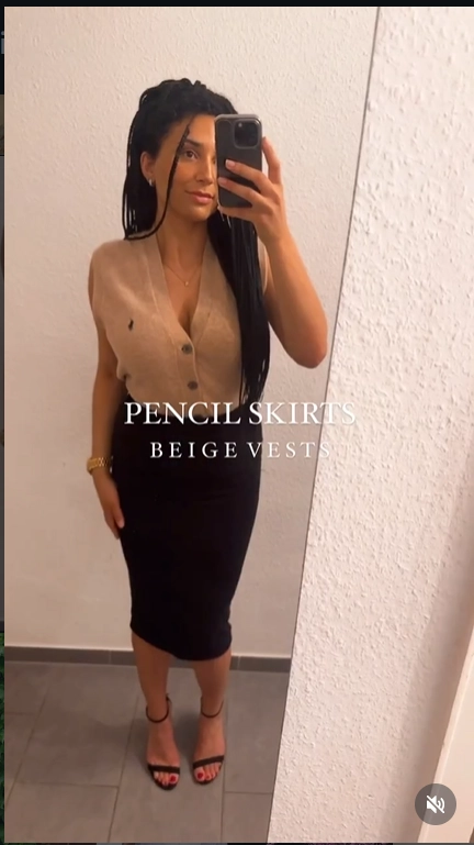 Beige Vest with Black Pencil Skirt Old Money Outfit