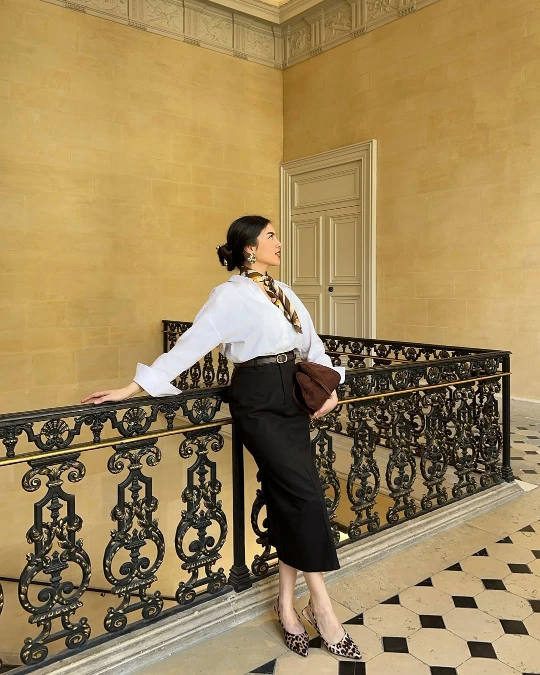 White Shirt with Black Midi Skirt Old Money Summer Outfit