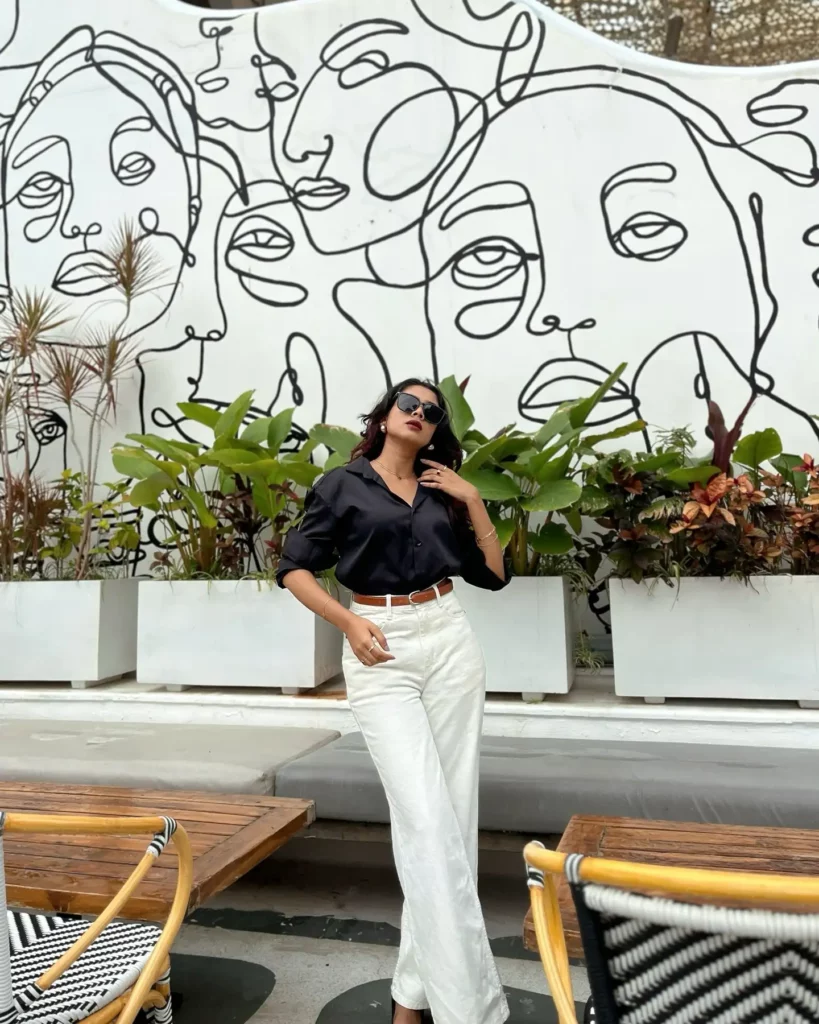 Black Satin Shirt with White Jeans Old Money Outfit