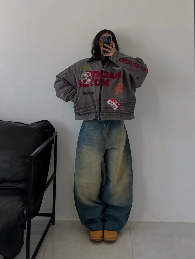 Graphic Jacket with Oversized Baggy Jeans Old Money Outfit