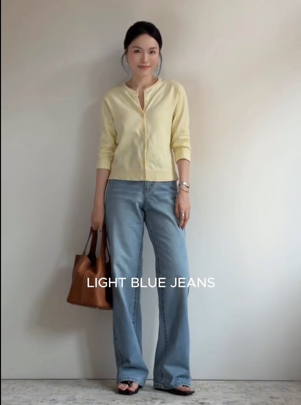 Yellow Cardigan with Light Blue Jeans Office Outfit