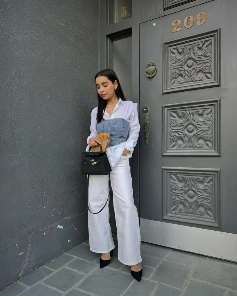 White Shirt with White Jeans Office Outfit