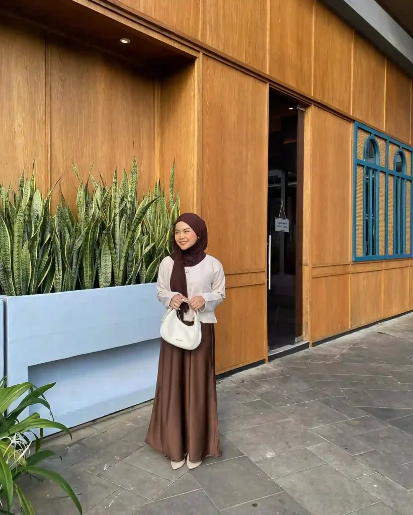 Cream Blouse with Brown Satin Skirt Old Money Outfit