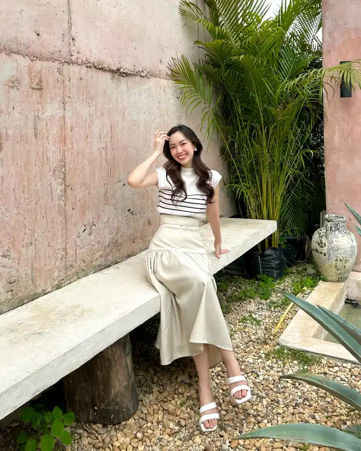Striped Knit Top with Satin Midi Skirt Old Money Summer Outfit