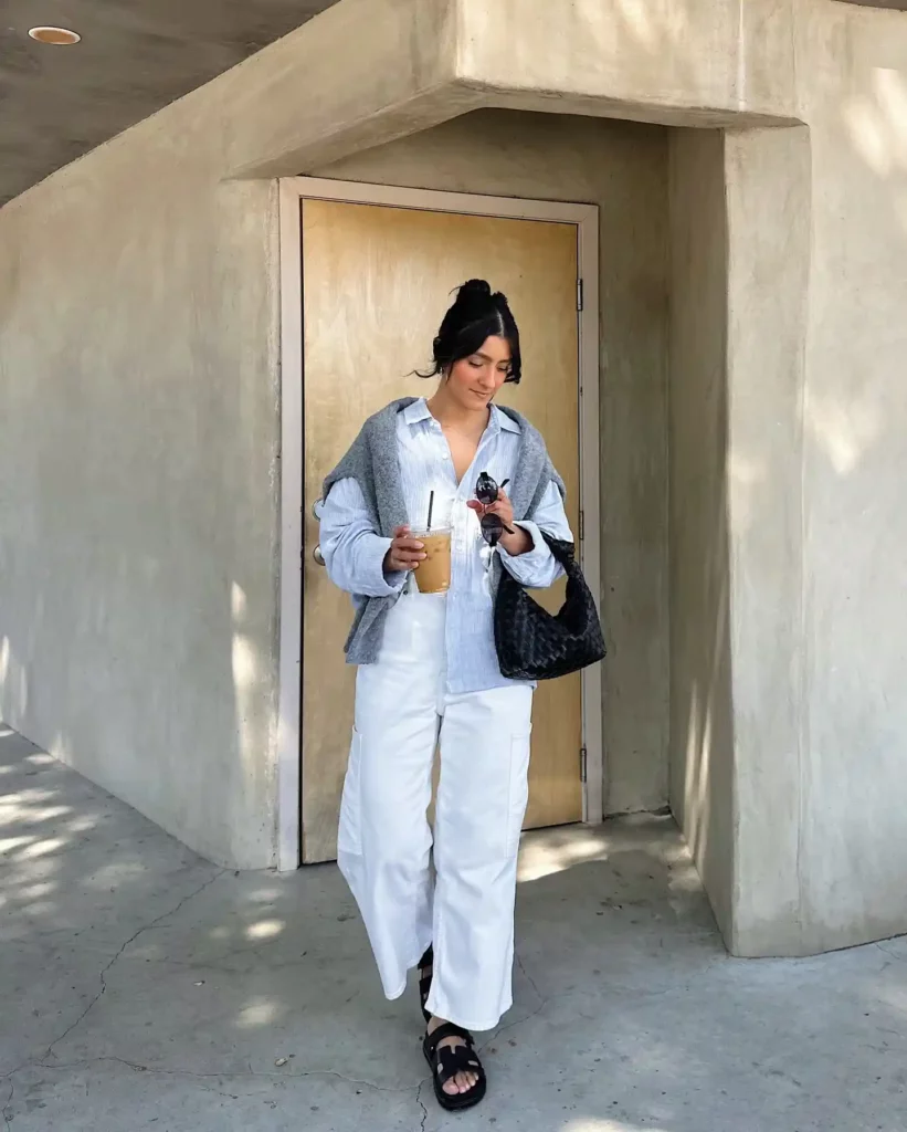 Light Blue Shirt with White Jeans Office Outfit