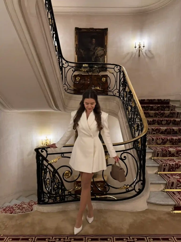 White Blazer Dress Office Outfit