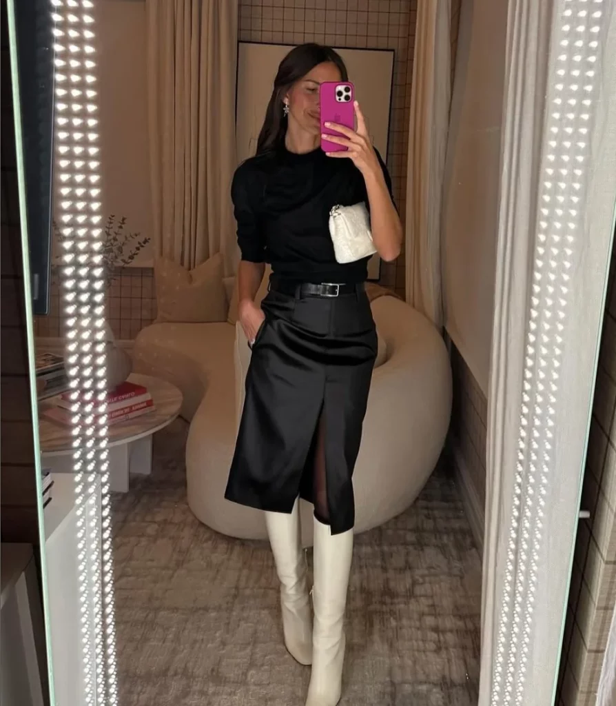 Black Top with Black Pencil Skirt Old Money Outfit