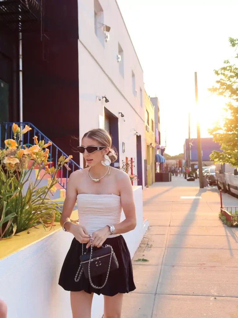White Tube Top with Black Bubble Skirt