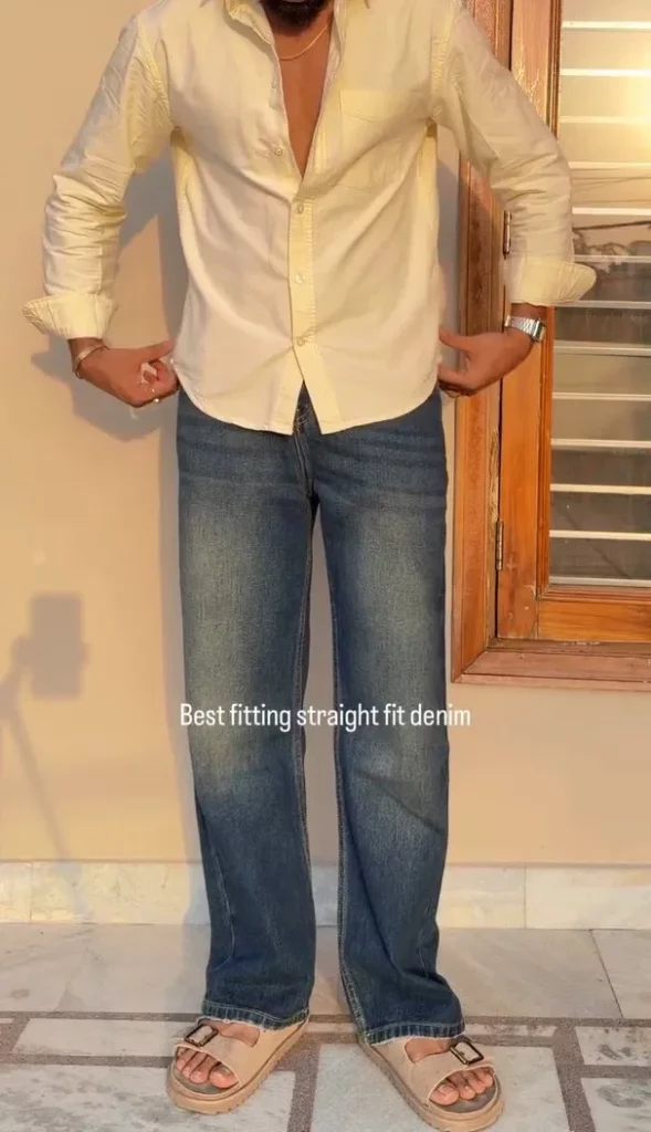 Cream Shirt with Straight-Fit Jeans