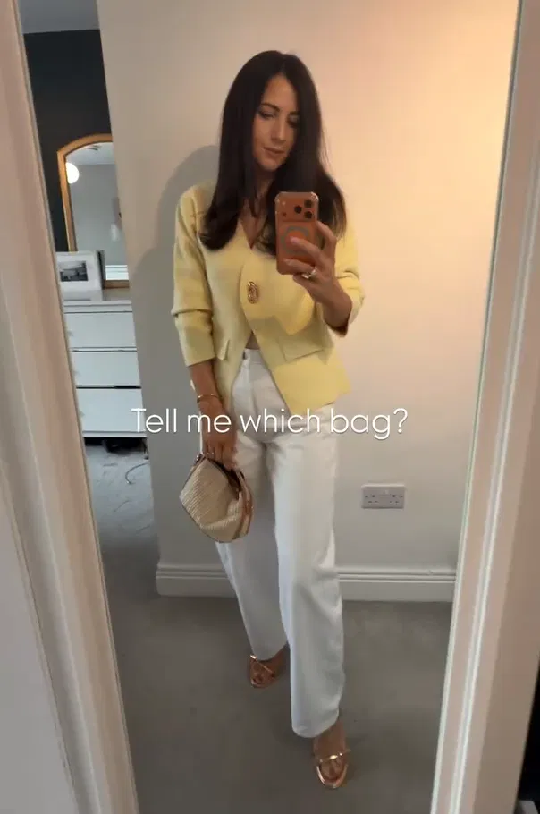 Yellow Cardigan with White Barrel Jeans Outfit