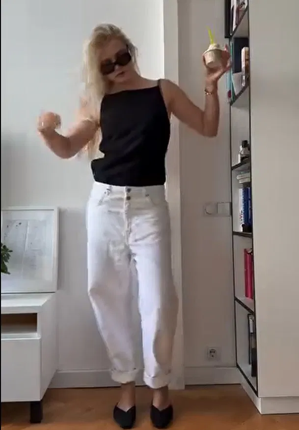 Black Tank Top with Slouchy White Jeans