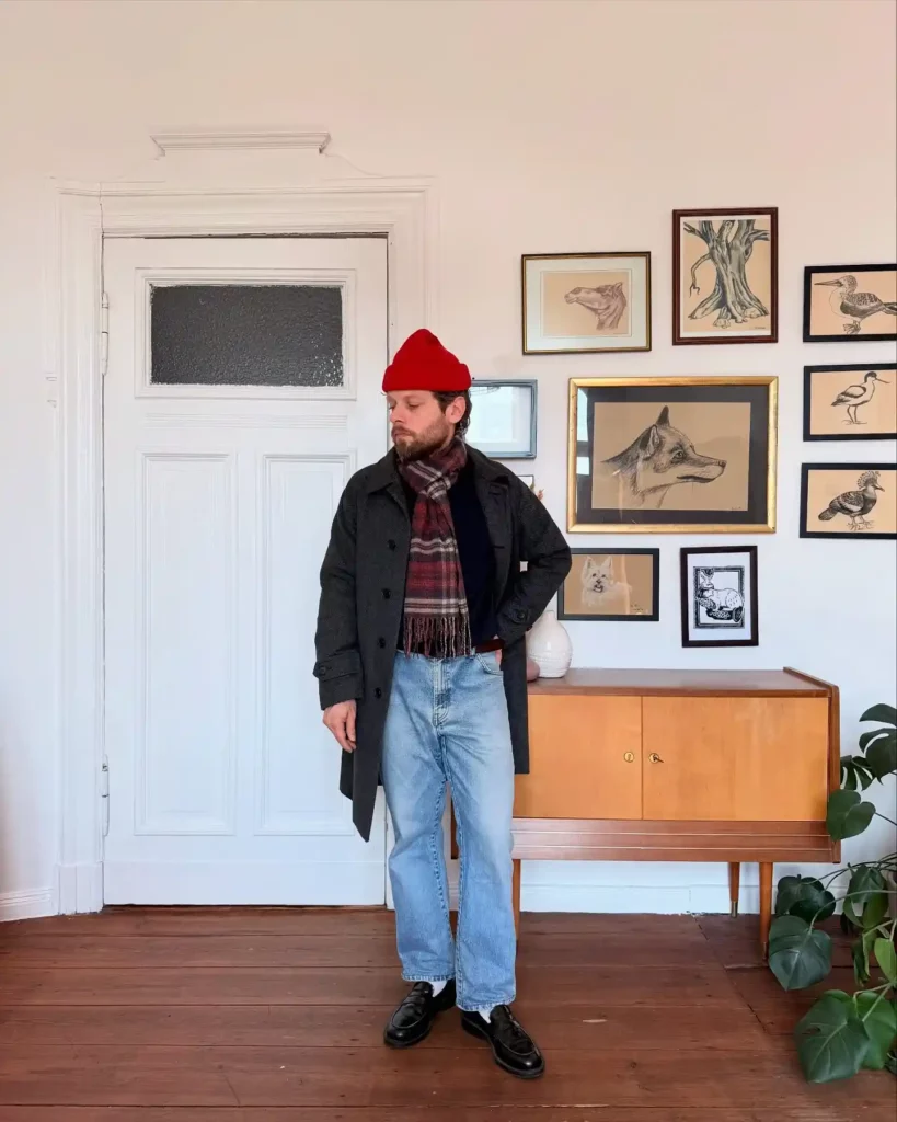 Winter Coat with Faded Blue Jeans