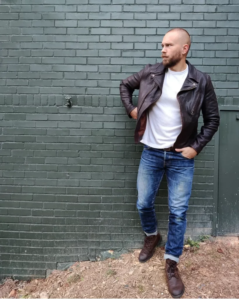 Leather Biker Jacket with Dark Wash Jeans