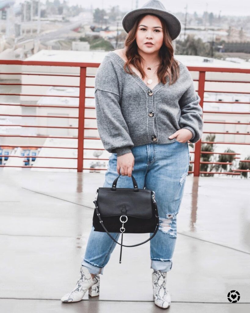 Gray V-Neck Cardigan with Ripped Boyfriend Jeans Fall Outfit