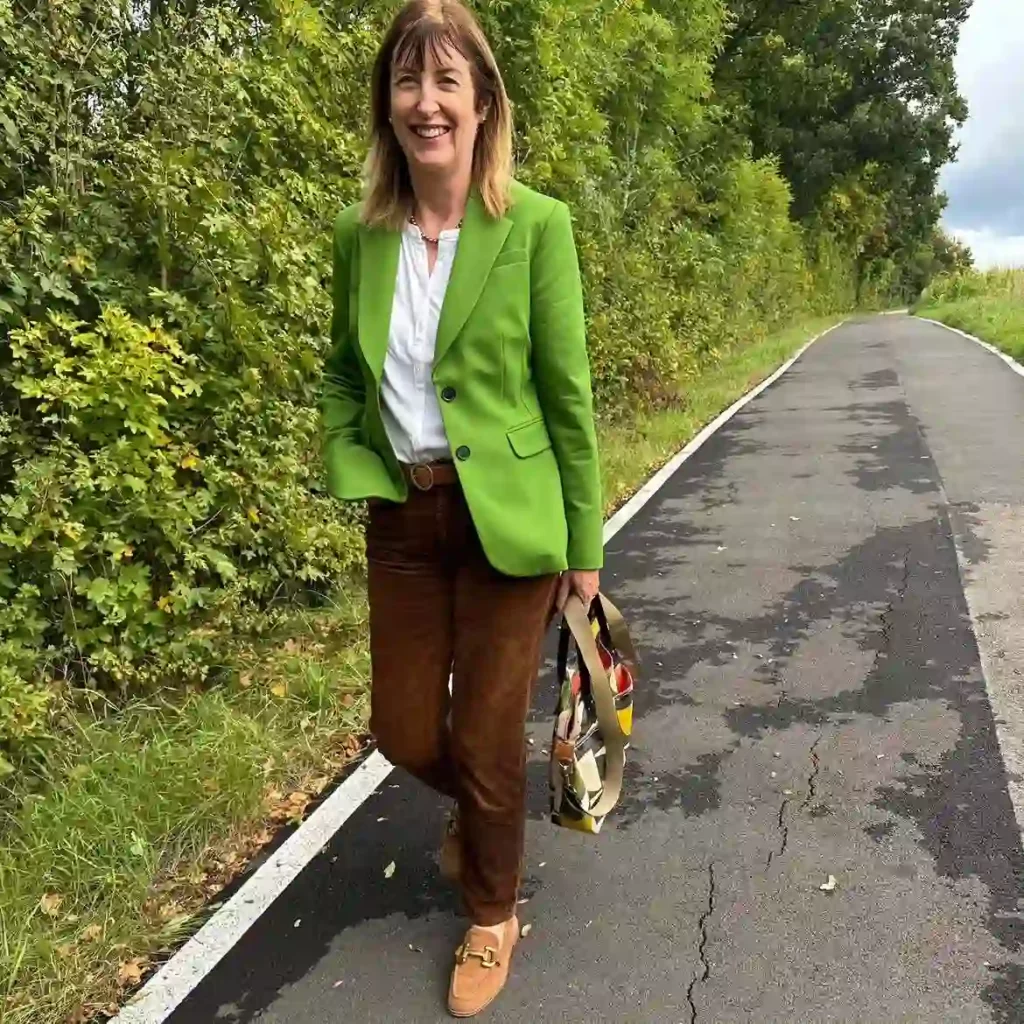 Dark Green Blazer with Tan Brown Jeans Polished Fall Outfit