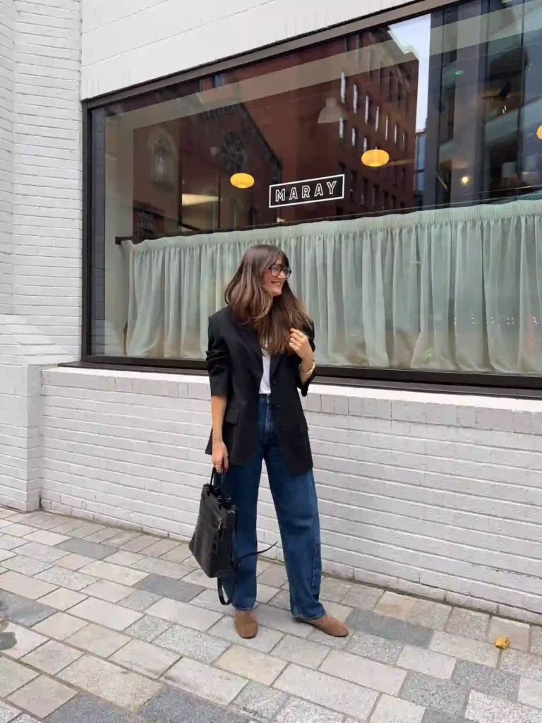 Black Blazer with Blue Straight Leg Jeans Fall Outfit