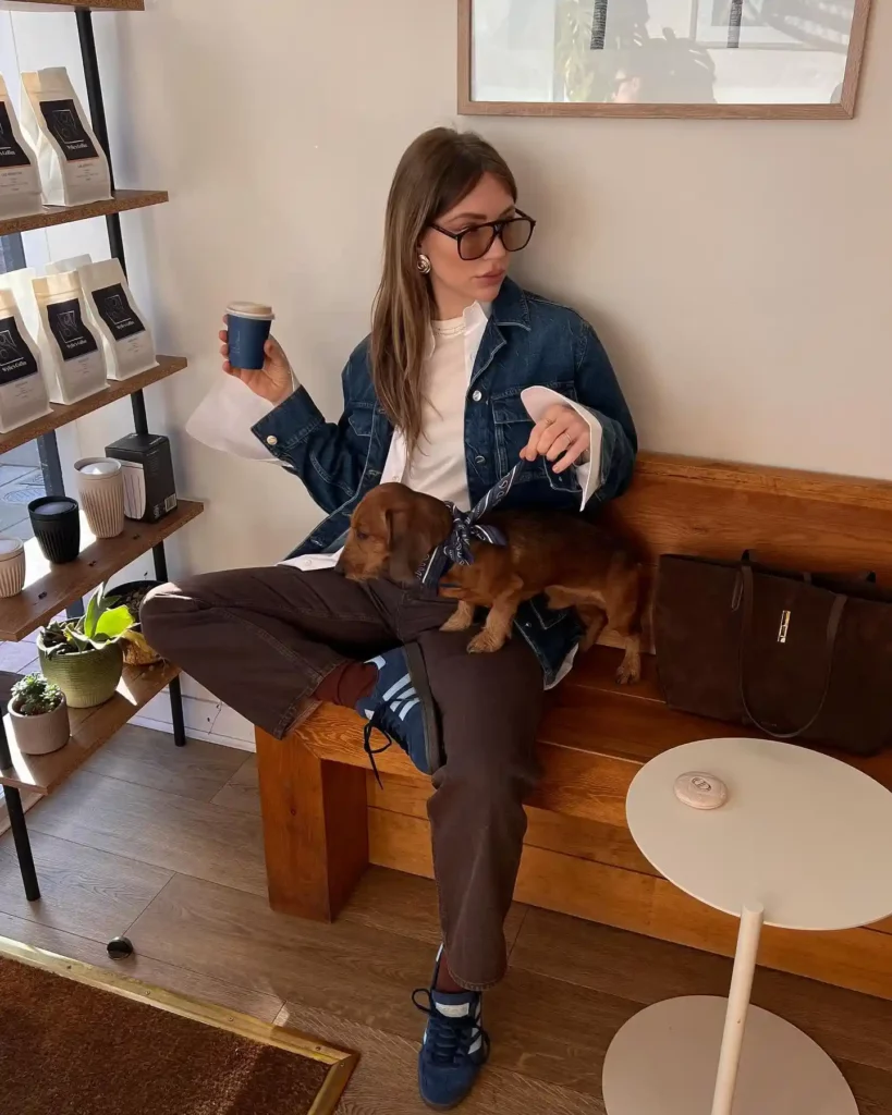 Denim Jacket with Chocolate Brown Jeans Casual Fall Outfit